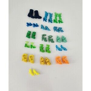 Lot of 16 pair of Barbie shoes and Sandals Blue Green Yellow
